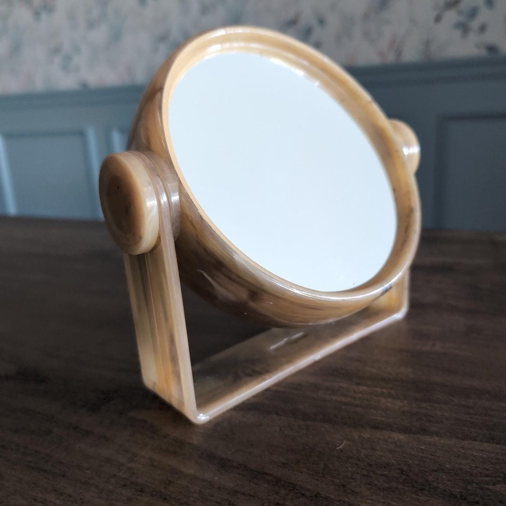 Vintage Flip Vanity Mirror MCM Marbled Lucite Acrylic Tortoiseshell Made Japan